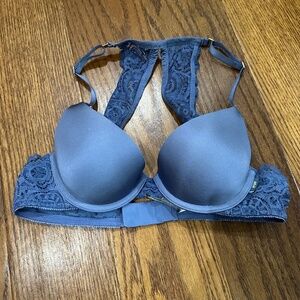 Aerie Day to Play Plunge Blue Push Up Bra Women Size 34A